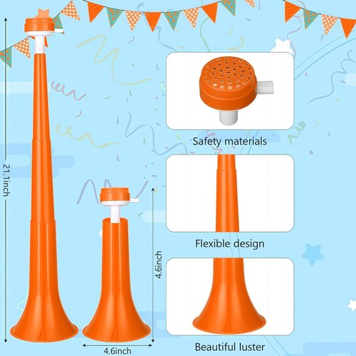 GCQJOQ 2 Pcs Collapsible Stadium Horn, 21 Inch, Plastic Vuvuzela Trumpet Noisemakers for Sports Events, Carnivals, Parties, Orange