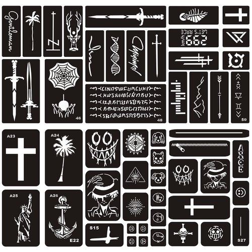 Kotbs 6 Sheets Henna Tattoo Stencil Kit, 52pcs Cross Sword Arrow Patterns Temporary Glitter Airbrush Tattoo Stencils Arabian Tattoo Stickers for Face Paint Body Art