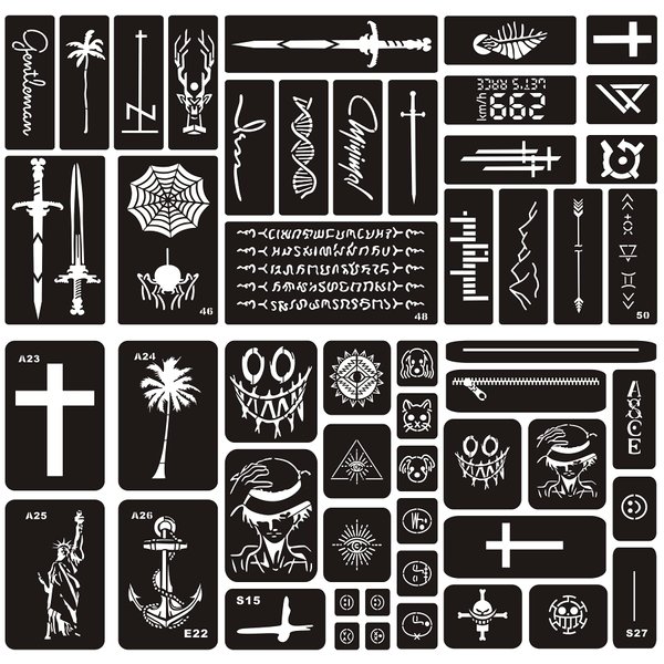Kotbs 6 Sheets Henna Tattoo Stencil Kit, 52pcs Cross Sword Arrow Patterns Temporary Glitter Airbrush Tattoo Stencils Arabian Tattoo Stickers for Face Paint Body Art