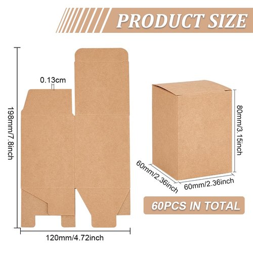 BENECREAT 60PCS Gift Boxes Brown Paper Boxes Party Favor Boxes 2.5 x 2.5 x 3 Inches with Lids for Gift Wrapping, Wedding Party Favors