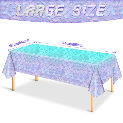 pewatul Mermaid Tablecloth -Mermaid Birthday Decorations Disposable Rectangle Table Cloths for Party Kids Girls Baby Shower Themed Birthday Party Favors,108x54 Inch 8pc