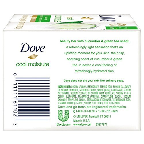Dove go fresh Beauty Bar Cucumber and Green Tea 4 oz, 2 Bar (Pack of 3)