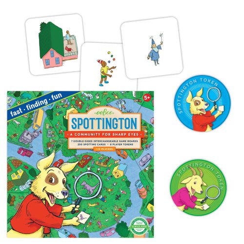 eeBoo: Spottington Board Game, Develops Observational Skills, Focus and Speed, Fast, Finding and Fun, for 1 to 6 Players, Perfect for Ages 5 and up