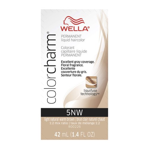 WELLA Color Charm Permanent Liquid Hair Color for Gray Coverage, 5NW Light Natural Warm Brown