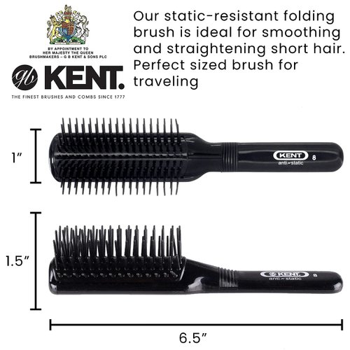 Kent AS8 Anti Static Hair Brush Travel Brush Small Hair Brush for Smoothing, Straightening, and Curling Short or Medium Hair. 7-Row Mini Hairbrush Anti Static for Hair Frizz Free Brush Made in England