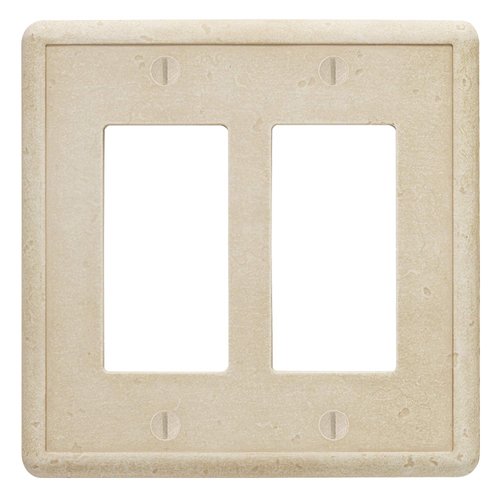 Questech Decor Double Rocker Light Switch Cover, 2-Gang Electrical Wall Plate, Double Switch Decorator Standard Size GFCI Receptacle Cover, Decorative Wall Plate Tumbled Texture, Travertine