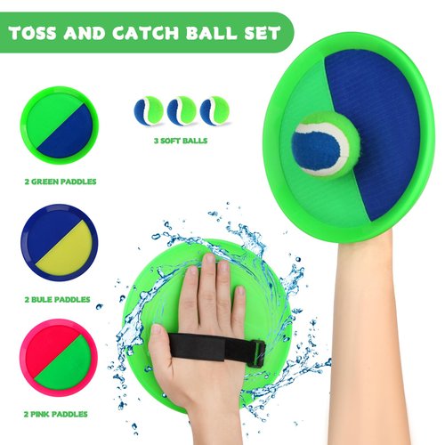 PULEEBO Toss and Catch Ball Game – Outdoor Catch Toy for Kids, 8inch Catch Ball Racket for Adult Backyard Beach Playground Play, 3-12 Years Boys Girls Birthday Gifts