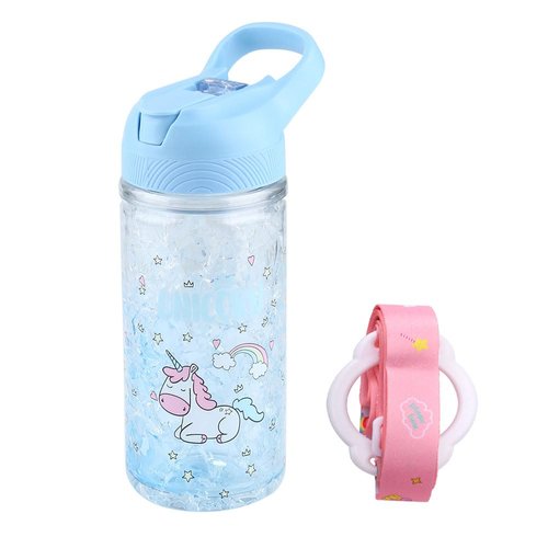 XinHuiGY Unicorn Water Bottles for Girls,Cute Cup with Straw and Safety Lock, Outdoor Pink Water Bottle with shoulder strap,13.5oz bottle for sport school, Kawaii water bottle for unicorn girl boy