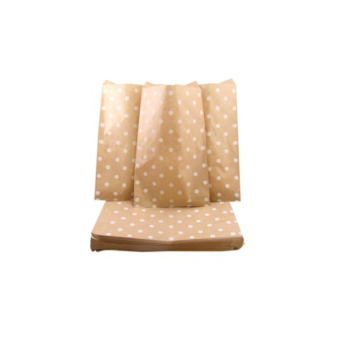 CuteBox Flat Paper White Polka Dot Kraft Gift Bags (6" x 9") for Merchandise, Crafts, Party Favors, Retail, Handmade Goods, Arts and Crafts, Outdoor Events, Holidays, Weddings 100pc