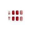Christmas Fake Nails Short Square Winter Press on Nails Red Full Cover Xmas Tree Candy Cane False Nails with Designs Glossy Glue on Nails Acrylic Nails Artificial Nails for Women Girls 24Pcs