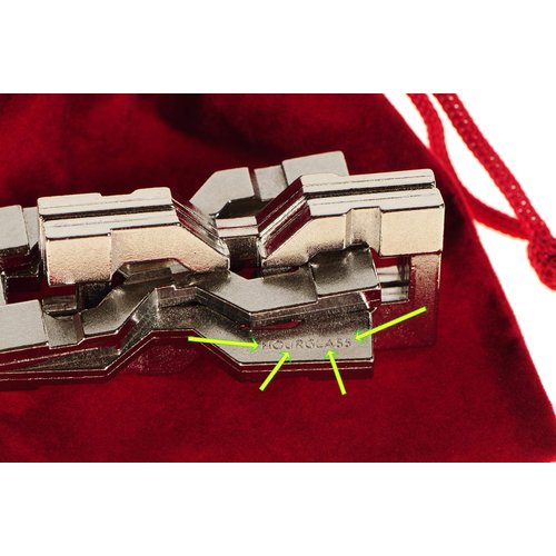 Hourglass Hanayama Brain Teaser Puzzle, New 2019 Release, Level 6 Difficulty Rating, RED Velveteen Pouch