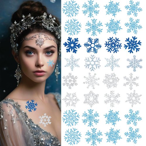 Christmas Snowflake Glitter Temporary Tattoos Sticker Winte Cute Apparel Accessories for Body Face Sleeve Women Men Party Favors Makeup DIY Flash Art Sticker