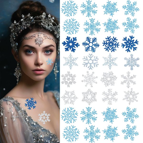 Christmas Snowflake Glitter Temporary Tattoos Sticker Winte Cute Apparel Accessories for Body Face Sleeve Women Men Party Favors Makeup DIY Flash Art Sticker