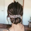 Allereyae Crystal Wedding Hair Comb Barrette Rhinestone Flower Hair Barrette Comb Gold CZ Bling Bridal Headpieces Decorative Head Comb Clip Headwear Bridal Hair Accessories for Women (Gold)