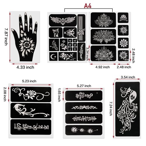 Kapopi Henna Tattoo Stencil Kit, Henna sexy temporary tattoo stickers For Women, girls and teenagers，Body Art Painting (Henna Tattoo Kit A)