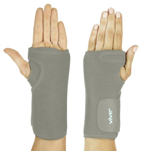 Vive Wrist Brace - Carpal Tunnel Hand Compression Support Wrap for Men, Women, Tendinitis, Bowling, Sports Injuries Pain Relief - Removable Splint - Universal Ergonomic Fit (Gray, Left)