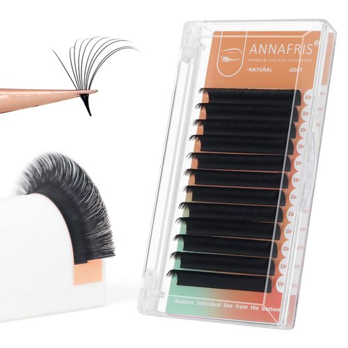 ANNAFRIS Easy Fan Eyelash Extension Automatic 1S Flowering 0.07 D Curl 10mm Individual False Lashes Natural Soft Matte Black Volume Lash Extensions supplies (0.07 D, 10mm)