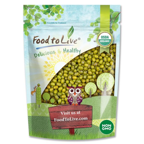 Food to Live Organic Mung Beans, 8 Ounces – Non-GMO, Whole Dried Beans, Green Gram, Sproutable, Kosher, Vegan, Sirtfood, Bulk. Good Source of Fiber, Protein, Folate. Goes well with Asian Dishes.