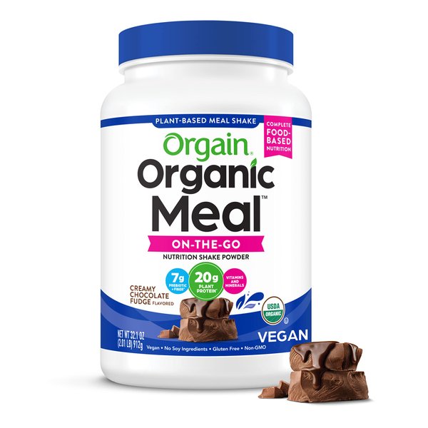 Orgain Organic Meal, Vegan Meal Replacement Protein Powder, Creamy Chocolate Fudge - 20g Plant Based Protein, 7g Prebiotic Fiber, Fruits, Vegetables & Greens, Gluten Free, Shakes & Smoothies, 2.01lb