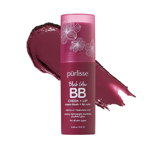 pūrlisse Blush Stick, 2-in-1 Cheek Lip Tint Stick - 100% Natural, Vegan - Buildable Lightweight Shimmer Cream Blush, Hydrating Formula for All Day Wear (Berry Bliss)