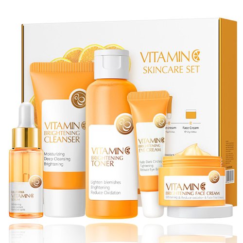 Vitamin C Skincare Set, 5 In 1 Skincare Gift Set With Cleanser, Toner, Face Serum, Face Cream, And Eye Cream, Skin Care Products For Teen Girls, Long Lasting Moisturizing Skincare Set For Women Girls
