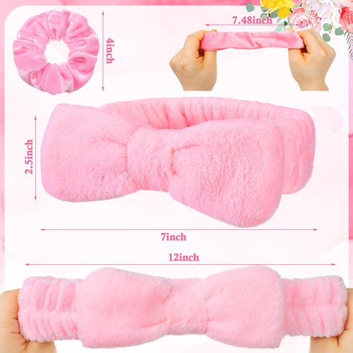 Wavwavw 24 Pcs Bachelorette Party Favors Include 12 Bride Bridesmaid Spa Headband 12 Bridesmaid Bride Scrunchie Velvet Scrunchies for Women Bachelorette Party Gifts Bridal Shower Wedding(White,Pink)