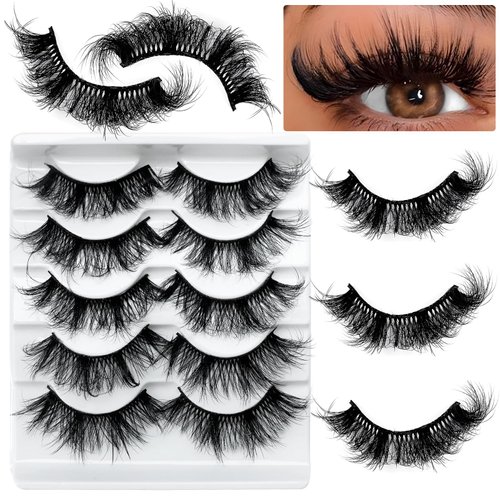 LuckForever 8D False Eyelashes Faux Mink Lashes Full Wispy Fake Eyelash Extension Natural Look Lash Fluffy False Eye Lashes 5 Pairs Long Thick Volume Curly Eyelashes Reusable Eye Lash Pack
