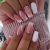RikView Brand White Long Coffin Acrylic Press-on Nails, 24 PCS Ballerina Shaped, Glossy Finish, Full Well Tips, French Tips for Women and Girls