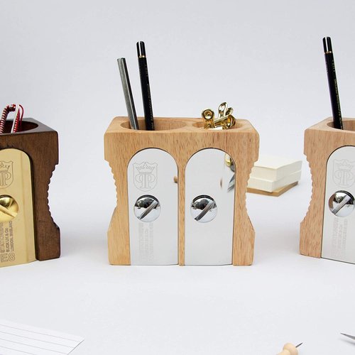 Suck UK Wood Pen Holder & Pencil Holder | Office Desk Accessories & Wooden Desk Decor & Desk Organizer | Pencil Holder For Desk & Pen Holder For Desk | Pencil Sharpener For Office Accessories | Double