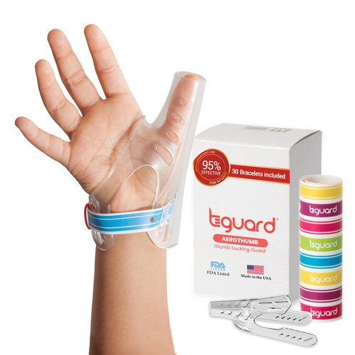 TGuard AeroThumb Treatment Kit for Babies, Toddlers, & Kids - Effective Thumb Sucking Stopper - Thumb Guard for Kids w/ 30 TGuard Bracelets - For Children 40-70 lbs Medium