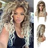 GNIMEGIL Long Ash Blonde Wigs for White Women Ombre Blonde Curly Wig Wavy Synthetic Wig Brown Dark Roots 80s Wigs Halloween Costume for Women