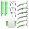 Coldairsoap 17 Piece Hair Styling Tool Set: 8 Sectioning Rings, 2 Rat Tail Combs, 6 Clips, and Magnetic Wrist Pin Holder for Braiding (Green)