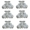JCGY Set of 6 Mini Hair Claws Silvery White Trim Sparkly White Crystals Bridal Claw Clips 6-1-6