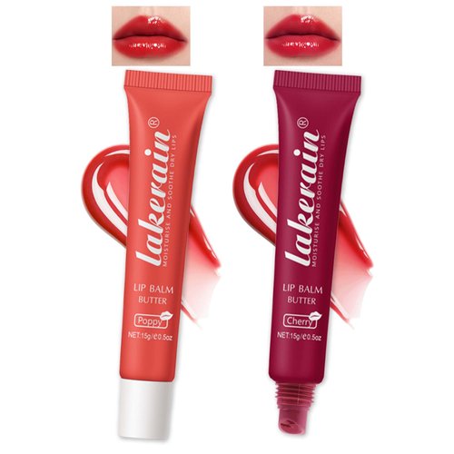 Lip Butter Balm Cherry Red Lip Gloss, Shea Butter Tinted Lip Balm, Lip Glowy Balm Hydrating Lip Mask,Natural Plumping Butter Lip Gloss for Dry Cracked Lips,Vegan Glossy Non-sticky Lip Care Moisturizer