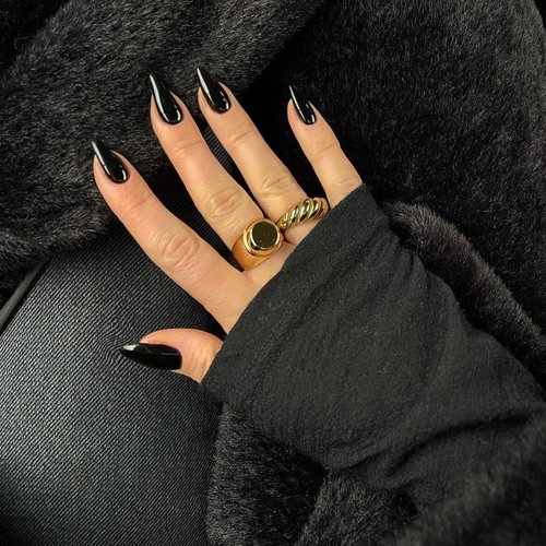 KQueenest 48 PCS Almond Press on Nails Medium Length,Press on Black Nails,Solid Color Medium Fake Nails Acrylic,Stiletto Nails Glue on,Long-Lasting Gel Stick on Nails for Women Girls Finger Decoration