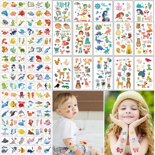 Xmasir 54 Sheets Tattoos for Kids, 380+ Temporary Tattoos Stickers Set for Girls and Boys Dinosaur Animals Waterproof Tattoo for Birthday Party Group Activities (54P)