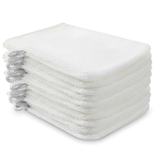 PHOGARY 10 Pack Microfiber Body Wash Mitts, Soft Face Mitten, Bath Spa Cloth, Reusable Makeup Remover Mitt Gloves, European Style Wash Cloth,6×8inch (White)