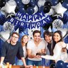 ZERODECO Birthday Party Decorations for Men, Black Navy Blue Silver Happy Birthday Banner Pompoms Balloon Arch Fringe Curtain Party Décor for Men Boys Women Girls Birthday Party Decorations Kit