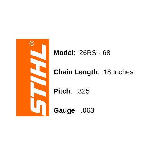 Stihl Chainsaw Chain- 26RS68- 18 Inch, 68 Drive Links, .325 Pitch, .063 Gauge