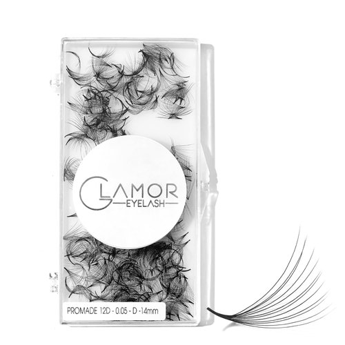 GLAMOREYELASH 500 Promade Volume Fans Loose Eyelash Extension, Handmade Individual Lashes Loose Fan 3D-16D, 0.03/0.05/0.07mm Thickness, C CC D Curl for Mink Lashes, 8-16mm Length (12D-0.03-D, 11mm)