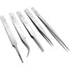 JEWEL TOOL 5 Piece Stainless Steel-Non Magnetic Tweezer Set | Ideal for Electronic Parts | Sharp and Pointed Tips | Protective Caps | Custom Fit Case
