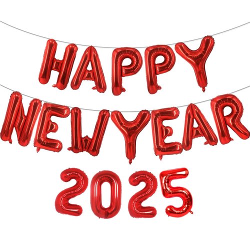 16 Inch Red 2025 Happy New Year Balloons, Big 2025 Happy New Year Letter Balloons Foil Red Balloons for 2025 Happy New Year Eve Celebration Decorations Party Supplies New Years 2025 Balloons Red