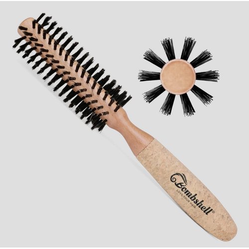 Bombshell Sustainable Round Hair Brush — Birch Wood and Cork Handle Hairbrush with Boar Bristles, Ergonomic Boar Bristle for Blow Drying, Curling, and Styling 1.75 inch