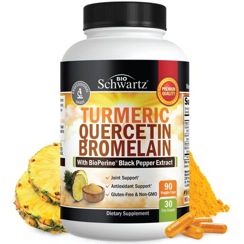Turmeric Supplement with Quercetin Bromelain (90 Capsules) Natural Immune and Joint Support with BioPerine Black Pepper for Max Absorption - Organic Tumeric Curcumin (Vegan Safe, Non-GMO) 30 Servings