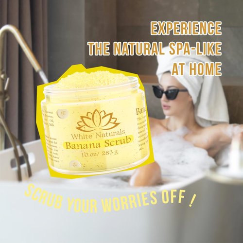 Organic Banana Body Scrub, Moisturizing and Exfoliating Salt Face & Body Scrub, Fights Stretch Marks, Fine Lines, Pure Exfoliator for Skin Care and Refresh Feeling