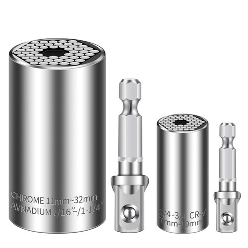 Universal Socket Tool Set (11-32mm, 7-19mm) - Professional Repair Kit with Power Drill, Ratchet Wrench, and Chrome Vanadium Steel Sockets