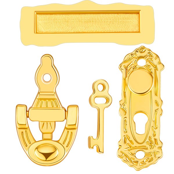 Chivao 1:12 Miniature Golden Door Lock and Key 4 Sets in 1 Pack Door Knocker Lock Doorplate Set Dollhouse Decoration Accessories