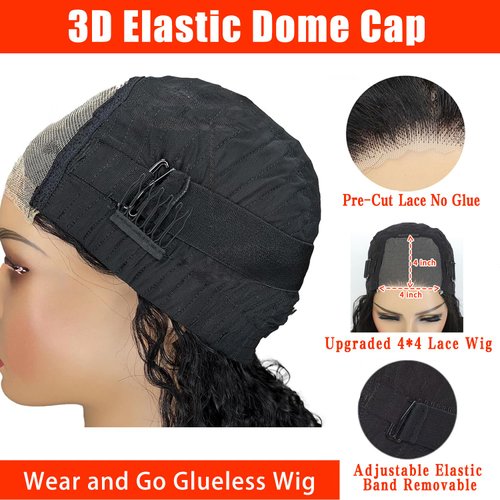 Wear and Go Glueless Wigs Human Hair Pre Plucked Pre Cut Water Wave Bob Wig Human Hair Lace Front Wigs for Beginners No Glue 4x4 Lace Closure Glueless Wigs for Black Women Human Hair 16 Inch