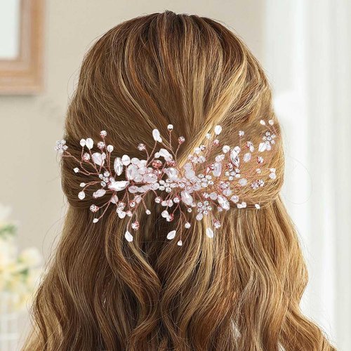 EASEDAILY Bead Bridal Hair Vine Rose Gold Rhinestone Wedding Headpiece Crystal Hair Accessories for Women and Brides