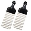 Luxxii (2 Pack) 8" Long Black Fist Metal Afro Pick Lift Hair Comb Detangle Wig Braid Hair Man Styling Comb